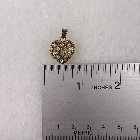 Heart Shaped 925 Sterling Silver Gold Tone Filigree Locket Pendant Adorned - Picture 5 of 5